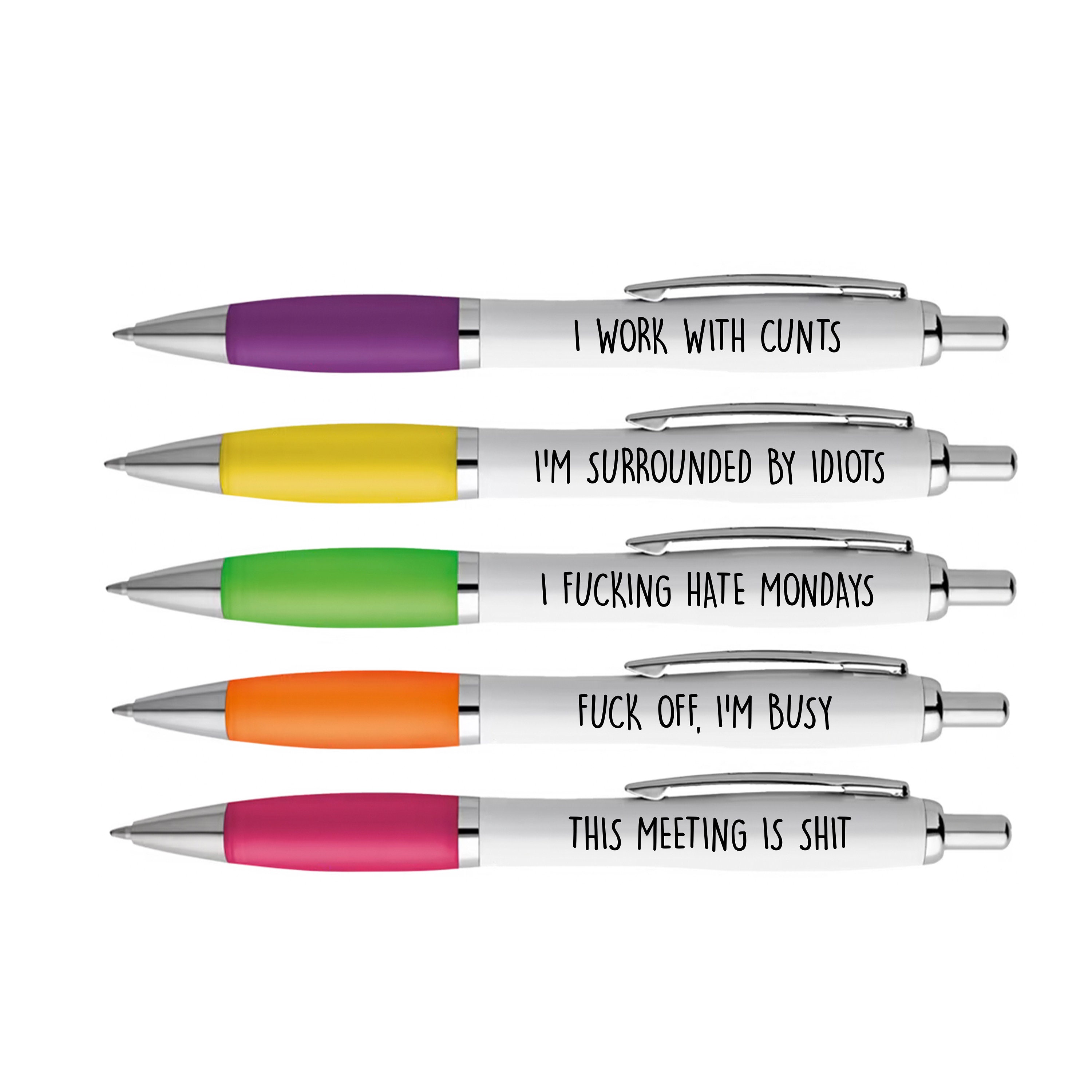 X5 Funny Pens Work Office Colleague Gift Black Ballpoint Pen Rude