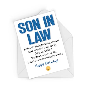 Funny Son in Law Birthday Card, Family Laughter - Etsy UK
