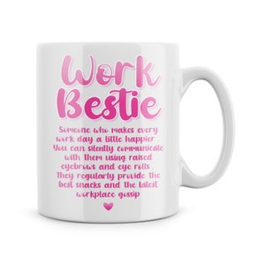Work Bestie Mug Funny New Job Leaving Mugs Colleague Gifts Co-Worker Work Wife Work Husband Christmas Cards Secret Santa Friends Coffee Mug