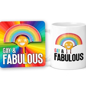 Funny Mug & Coaster Gift Set Gay And Fabulous Gay Gifts Bestie Best Friend Joke Gifts Hilarious Novelty Mugs LGBTQ Birthday Gifts Present