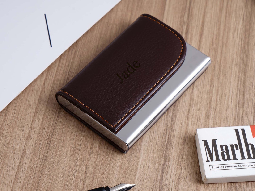 Custom Leather Business Card Holder Engrave Business Card Etsy