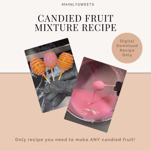 Recept på godisfrukt, sockerblandning, hur man godisar, receptkort med frukt, digital nedladdning, godsaker, handledning för godis