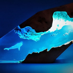 Deep Sea Resin Lamp, Dive With Whale Desk Lamp, Wood Resin Lamp, Epoxy Table Lamp, Diver&#39;s Night Light, Dad Day Gifts For Him