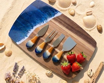Tagliere in resina effetto oceano, tagliere personalizzato per salumi e formaggi, vassoio artistico in resina epossidica blu, regalo per la casa nuova, vassoio per servire cibo, miglior regalo di nozze