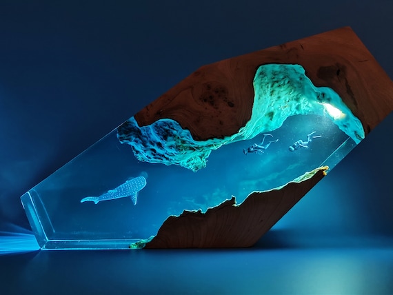 Wood Resin Lamp | Resin Night Light | Ocean-Inspired Resin Lamps |Scuba  Diving Gifts