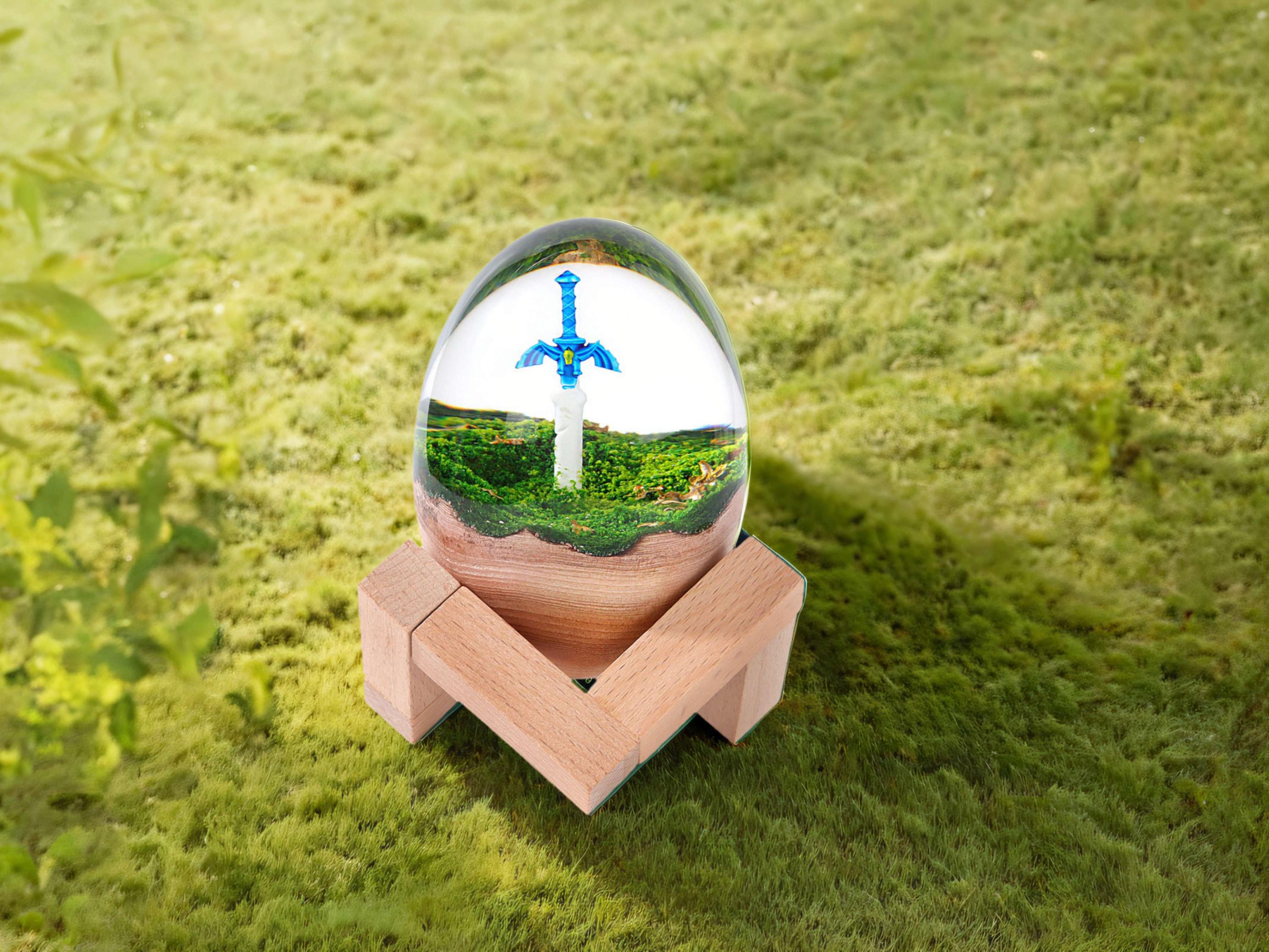 Legend Master Sword Resin Egg, Handcrafted Resin Wood Eggs with Broken Sword Decoration, Perfect Birthday & Gifts for Gamer, Boyfriend, Kids