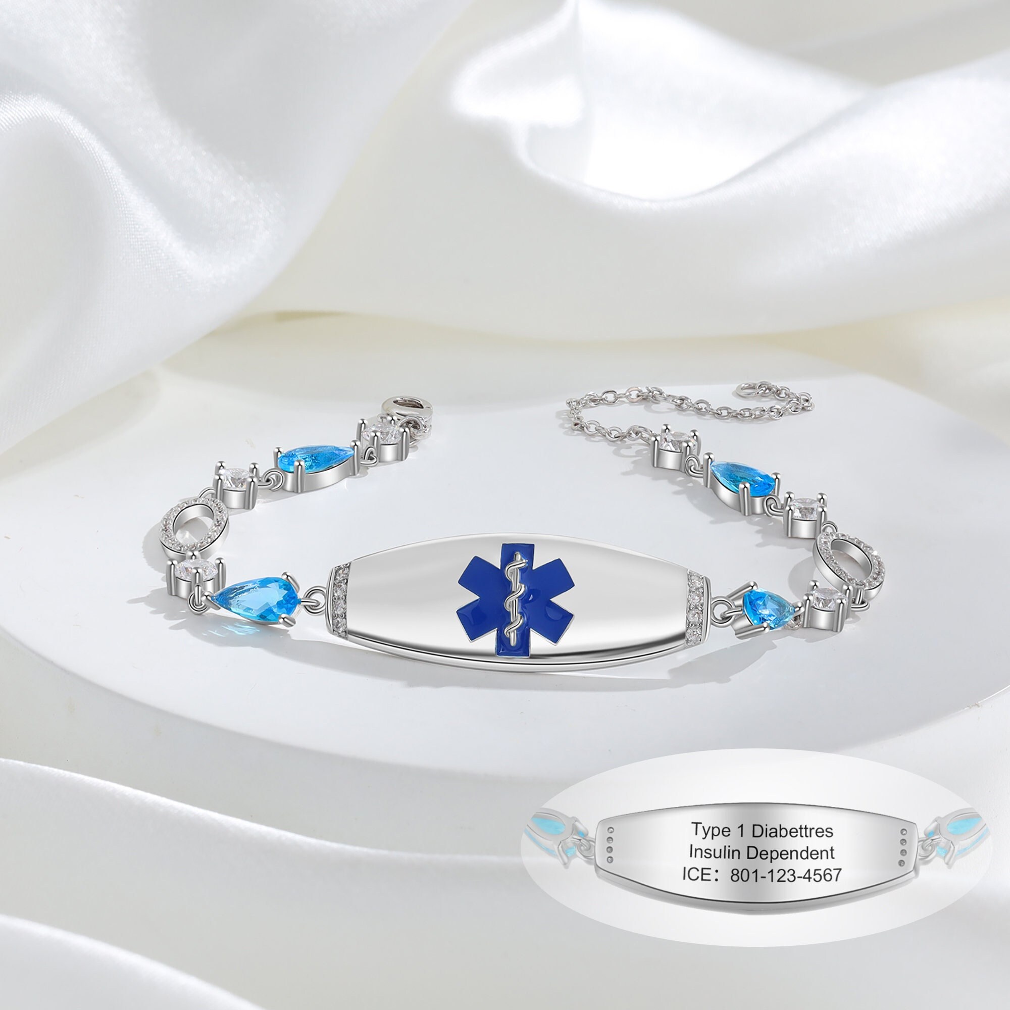 捧呈 ブレスレット アクセサリ― パーソナライズカスタムメディカルアラートレディースブレスレットpersonalised custom