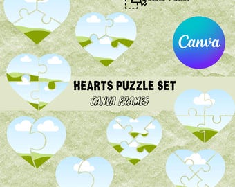 Hearts Puzzle Set Canva Frames | Love Puzzle frames | Valentine Canva Templates (Digital Download)