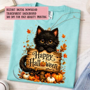 Black Cat Halloween PNG, Happy Halloween Cat Sublimation, Cute Fall Kitty Shirt Design, Pumpkin Halloween PNG, Digital Download, DTF Print