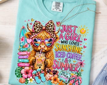 Summer Highland Cow SVG PNG, Sunshine Iced Coffee Summer PNG, Beach Girl Sublimation Design, Cute Summer Cow, Instant Digital Download