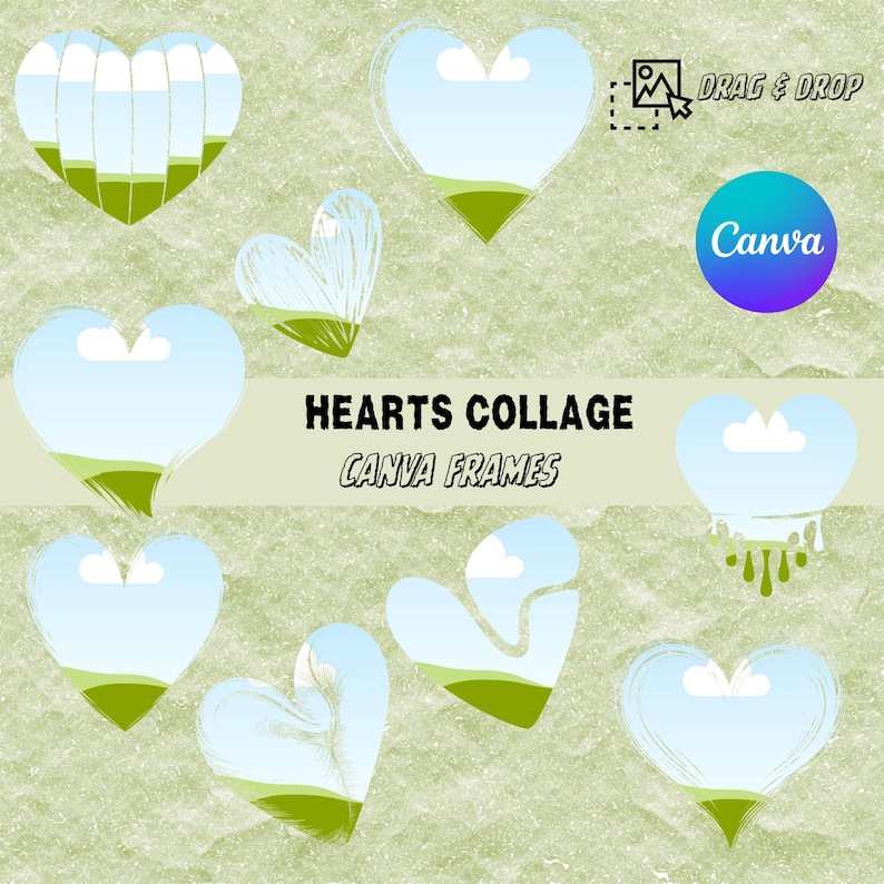9 Heart Canva Frames Bundle, Heart Collage Frames PNG, Drag and Drop ...