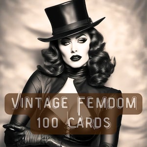 Gestern Femdom Fantasien Spiel - 100 Karten, Elegante Domination Power Play, Dominatrix Retro Bilder AI erzeugt, zeitlose Femdom Art.