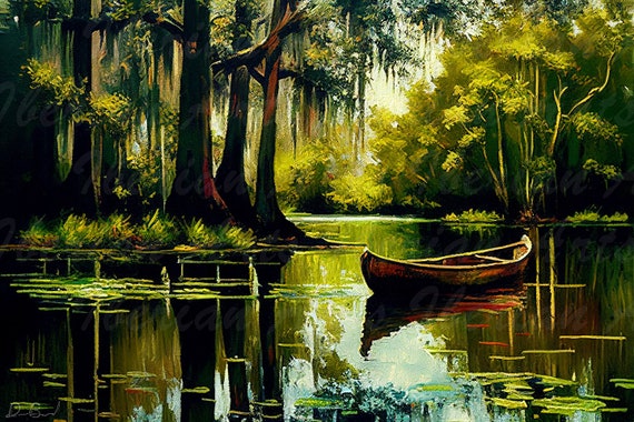 Out Boating, Louisiana Painting, Swamp, Marsh, Impressionism, Cajun Art,  Louisiana Art, South Louisiana, Bayou, River 