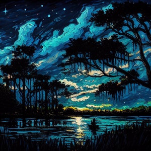 Summer's Night, Louisiana Painting, Swamp, Marsh, Impressionism, Cajun Art, Louisiana Art, South Louisiana, Bayou, River