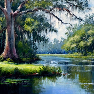 Home Bayou, Louisiana Painting, Swamp, Marsh, Impressionism, Cajun Art, Louisiana Art, South Louisiana, Bayou, River