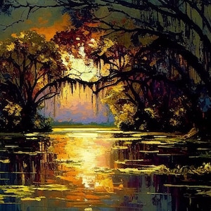 Familiar Sunset, Louisiana Painting, Swamp, Marsh, Impressionism, Cajun Art, Louisiana Art, South Louisiana, Bayou, River