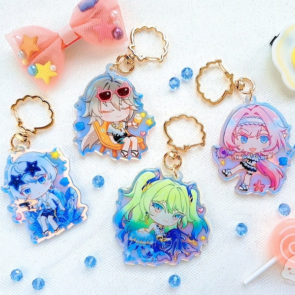 Honkai Impact 3rd Flamechaser Summer Acrylic Keychain Charms - Elysia Kevin Mobius Su