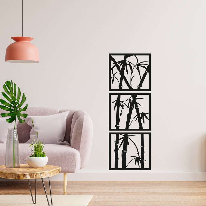 Bamboo Tree Wall Decor Floral Wall Art Set of 3 Vertical Etsy