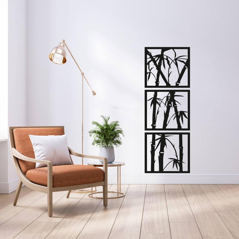 Bamboo Tree Wall Decor Floral Wall Art Set of 3 Vertical Etsy