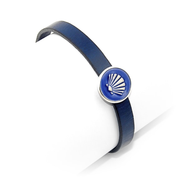 Polsino In Pelle Melide Con Conchiglia Del Pellegrino Grande - Bracciale Regolabile Fatto A Mano, Marrone E Argento, Souvenir Galiziano