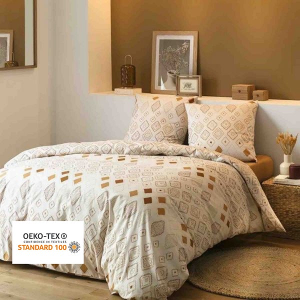 Parure housse de couette + 2 taies d'oreiller 220x240 cm - 100% coton bio pour un linge doux et résistant  57 fils/cm