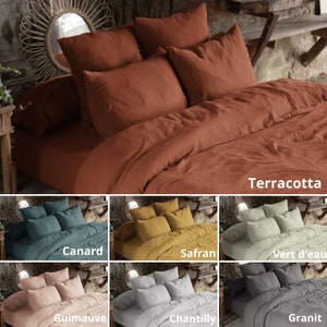 100% cotton gauze - Ultra soft plain duvet cover 74 threads/cm2 Terracotta - Saffron - Marshmallow - Duck - Granite - Chantilly - Water green