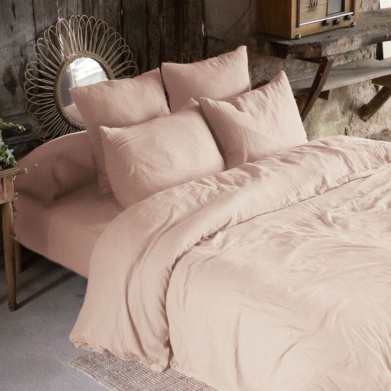 Gaze de coton 100% Housse de couette unie ultra douce 74 fils/cm2 Terracotta Safran Guimauve Canard Granit Chantilly Vert d'eau Guimauve