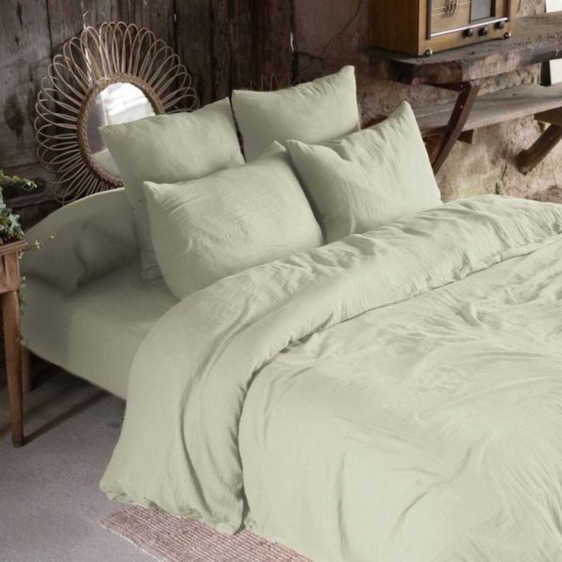 Gaze de coton 100% Housse de couette unie ultra douce 74 fils/cm2 Terracotta Safran Guimauve Canard Granit Chantilly Vert d'eau Vert d'eau