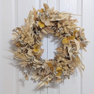 Corn Husk and Berries Grapevine Wreath, Neutral Fall Foliage Wreath, Autumn Wreath for Front Door, New Home Gift