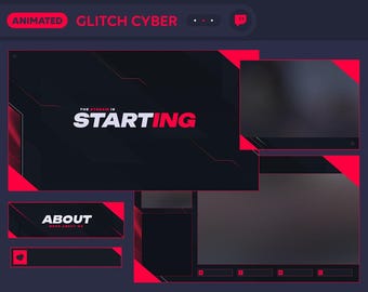 Red Glitch Cyber • Animated Twitch Pack • Overlays, Scenes, Panels, Alerts, Labels, Webcam Borders