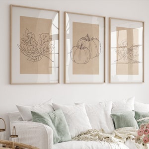 Herbst druckbare Kunst 3er-Set, warme Herbstdrucke Herbst Kürbis Druck Herbstlaub Drucke warme Herbst-Dekor Drucke warme Töne Wandkunst