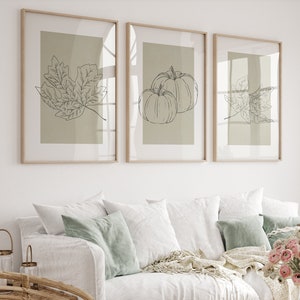 Salbei grün Herbst druckbare Kunst 3er-Set, warme Herbst Drucke Herbst Kürbis Druck Herbstblätter Drucke warme Herbst Drucke Salbei Töne Wandkunst