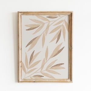 Beige Botanical Printable Wall Art, Neutral Wall Art Boho Decor, Beige and White Leaves Wall Art, Tropical Leaves Prints for Home Decor