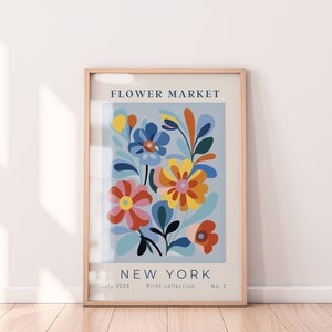 Blue Flower Market Print, Flower Market Posters, Decorative Printable Wall Art, Flower Blue Print, Decorative Prints, New York Flower Market