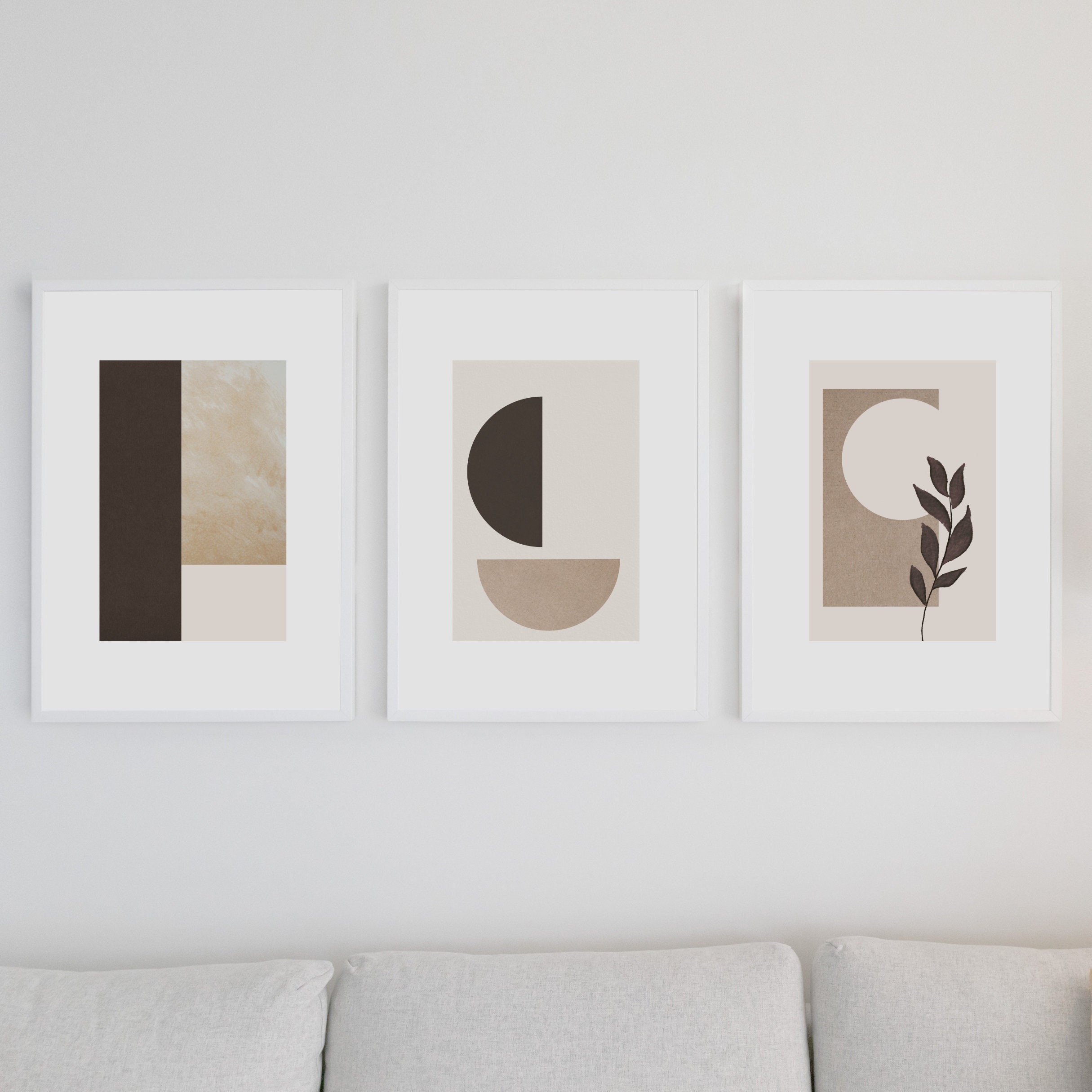 Minimalist Abstract Art Prints: Brown & Beige Boho Decor (set of 3