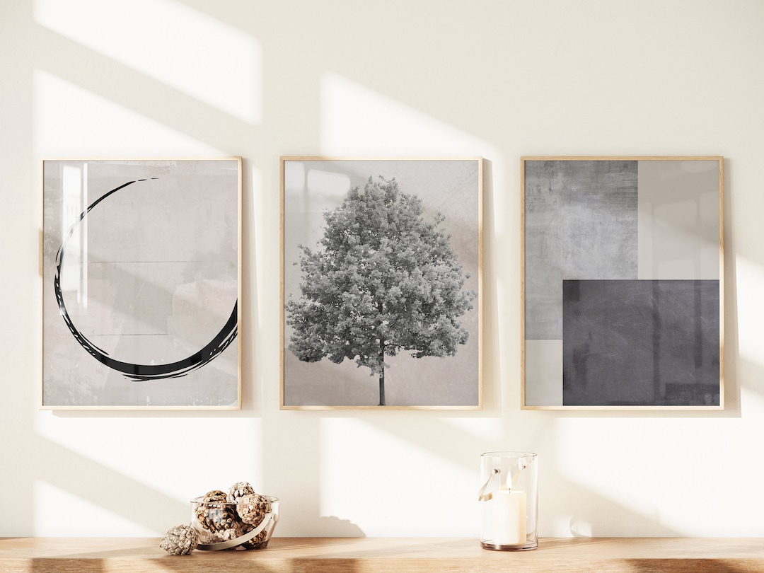 Printable Wall Art Set of 3 Minimalist Abstract Designs, Beige and ...