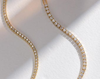 Tennis Necklace • 18K Gold Plated on Sterling Silver • CZ Diamond Tennis Chain • Dainty Sparkly Choker • Luxury Minimalist Jewelry