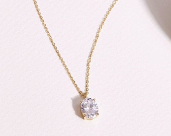Oval Diamant Halskette • Brautjungfer Geschenk • Diamant Anhänger • Braut Halskette • Geschenk für sie • Jeden Tag Halskette • Herz Halskette