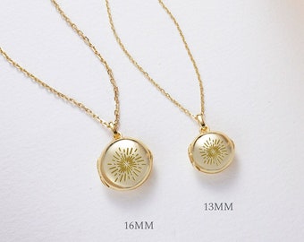 Sunshine Locket Necklace • Customized Gold Locket • Sunburst Circle Locket • Personalized Photo Locket • Sunburst Necklace • Silver Locket
