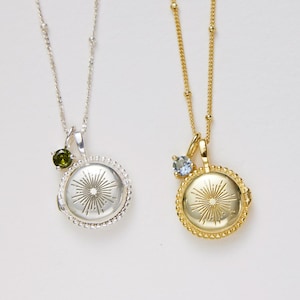 Sunshine Locket Necklace • Customized Gold Locket • Sunburst Locket • Personalized Photo Locket • Sunburst Necklace • Silver Locket