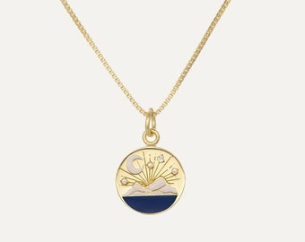 Moon Mountain Ocean Spinner Necklace • Enamel Paint Necklace • Spinner Necklace • Personalized Gift • Gift for her