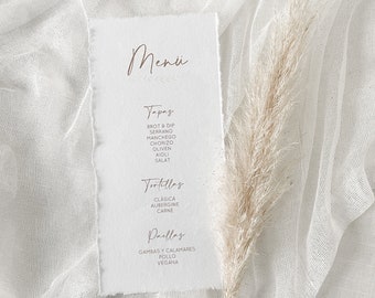 Menükarte Hochzeit - Papier 130 | 200 | 300 g/qm - Büttenstruktur Boho Chic welliger Rand gerissen Minimalistisch Hochzeitsmenü