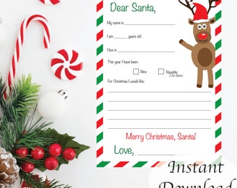 Letter To Santa Pack | Kids Letter To Santa | Envelope | Christmas Wish List  | Printable Letter to Santa | Instant Download