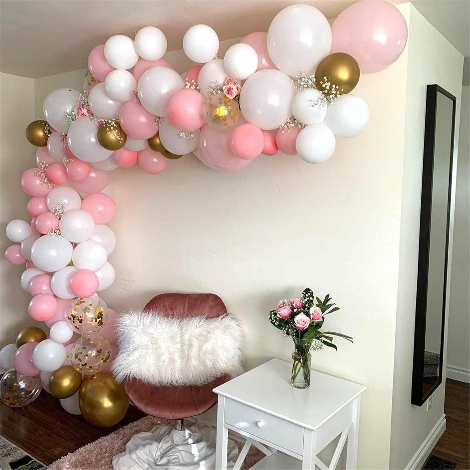Pastel Pink Balloons White Metallic Gold Confetti Latex, 12 Inch Baby ...