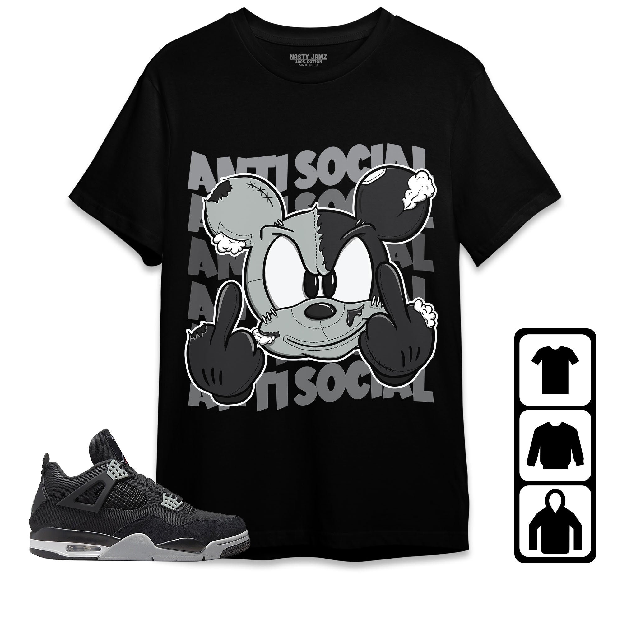 Jordan 4 Retro Black Canvas Unisex T-Shirt, Sweatshirt, Hoodie, Anti Social Mickey, Shirt To Match Sneaker