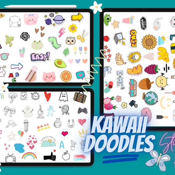 Kawaii Doodle Digital Sticker Pack - Hand Drown Doodle Good notes / Planner / iPad Digital Sticker Pack +99 Instant Download