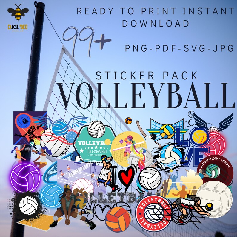 Sports Series Volleyball Sticker Pack Digital Sticker Etsy