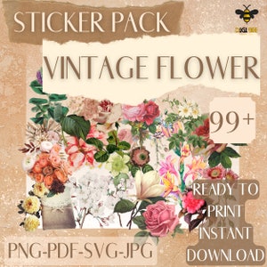 Vintage Flower Sticker Pack - Vintage Floral And Letter Box Digital Sticker Pack +99