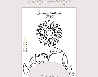 Saving challenge, Coloring saving challenge, Fun saving challenge, Best saving challenge, Sunflower challenge, Color it, Save 700