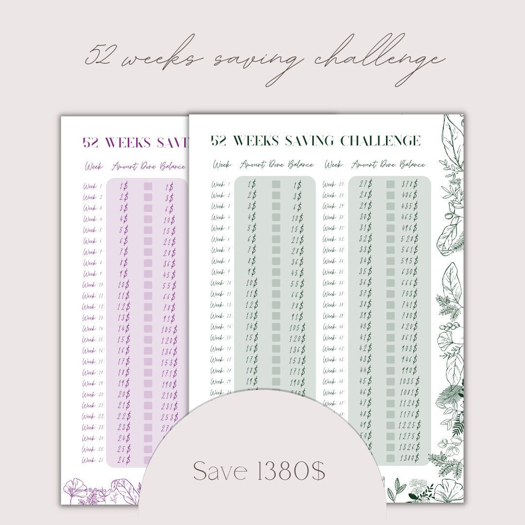 52 Weeks Saving Challenge, A4 PDF, Save Money Easier, Save 1380, Best ...
